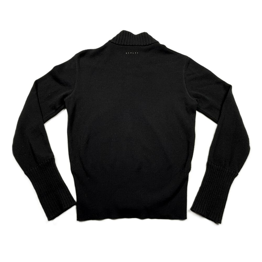 Replay Y2K Wool knitte Black Zip-Through Cardigan M Italy Made - Picture 8 of 10
